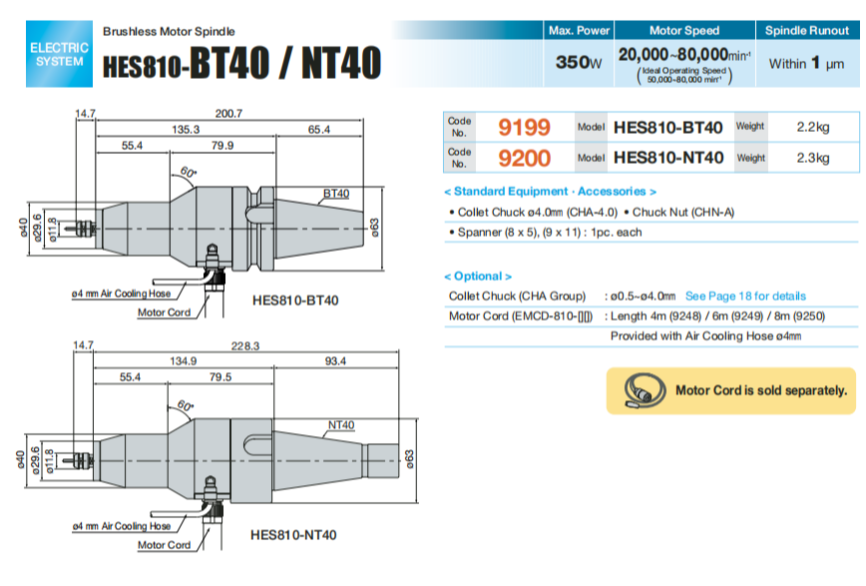 NAKANISHI主轴机床增速器HES810-NT40