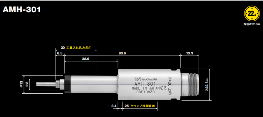 日本NAKANISHI高速AMH-301分体式主轴气钻孔主轴铣削动力头现货