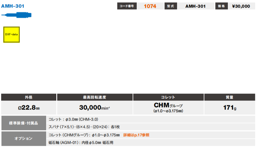 日本NAKANISHI高速AMH-301分体式主轴气钻孔主轴铣削动力头现货
