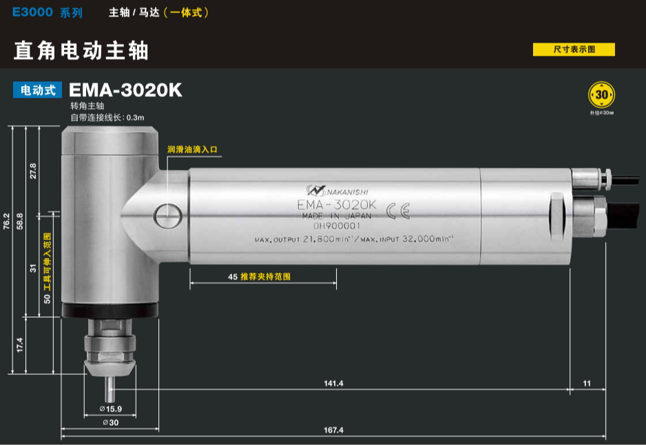 NAKANISHI弯头电主轴EMA-3020K