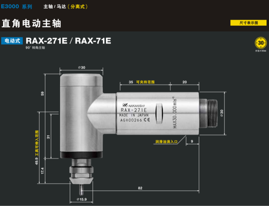 日本NAKANISHI侧铣直角电主轴RAX-271E