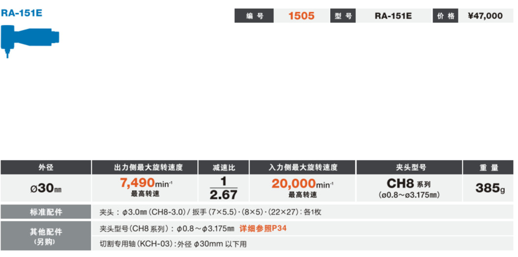 日本NAKANISHI侧铣直角电主轴RA-151E