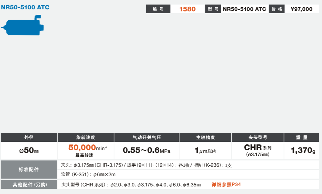 日本NAKANISHI防尘分板机主轴NR50-5100ATC