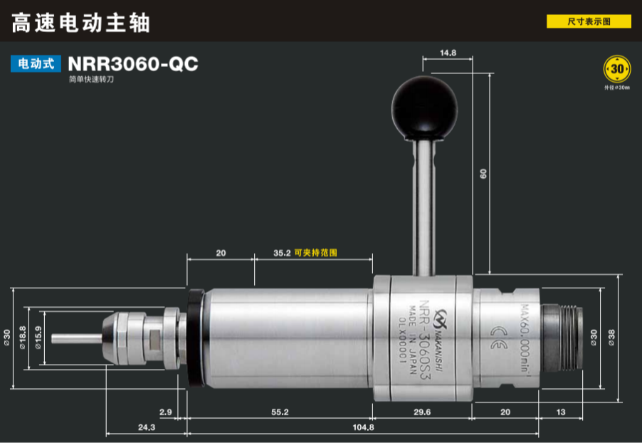 日本NAKANISHI快速换刀电主轴NRR3060-QC