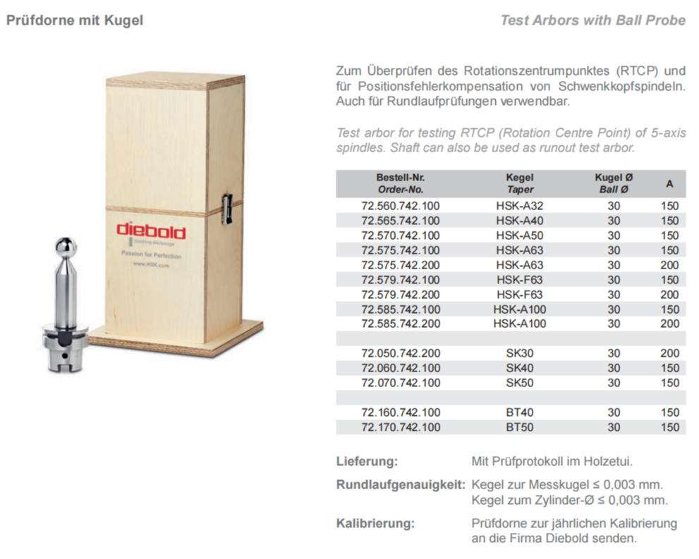 德国Diebold戴博HSK-A32球头检棒