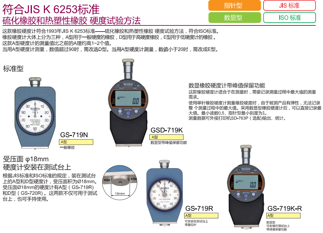 TECLOCK日本硬度计邵氏A型硬度计GS-719N