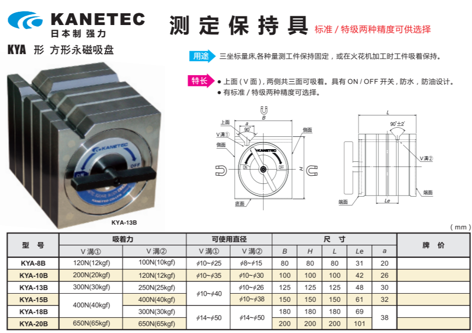 日本强力Kanetec方型磁性方箱KYA-8B
