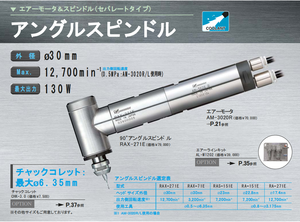 日本NAKANISHI侧铣直角电主轴RAX-71E