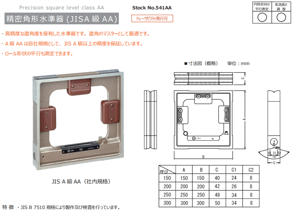 日本RSK框式水平仪方型水平尺541-1502AA