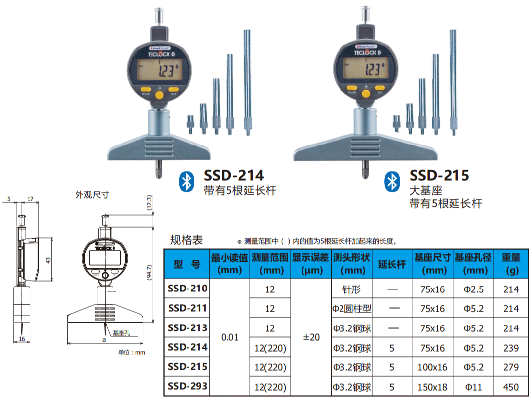 日本得乐TECLOCK SSD-215蓝牙深度计