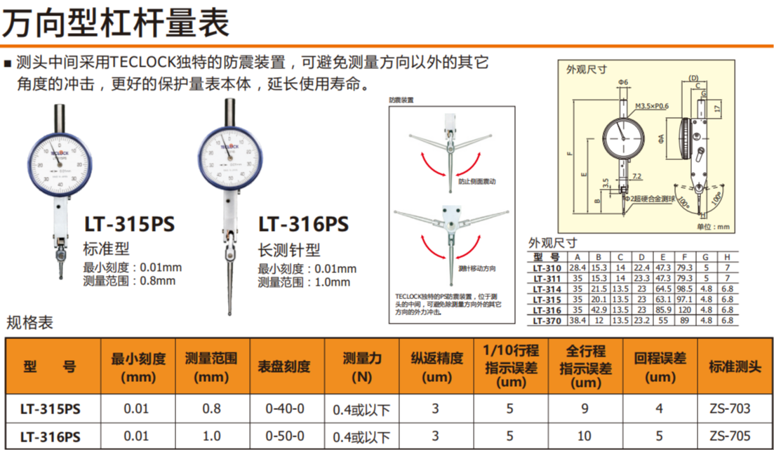 日本得乐TECLOCK LT-316PS杠杆指示表