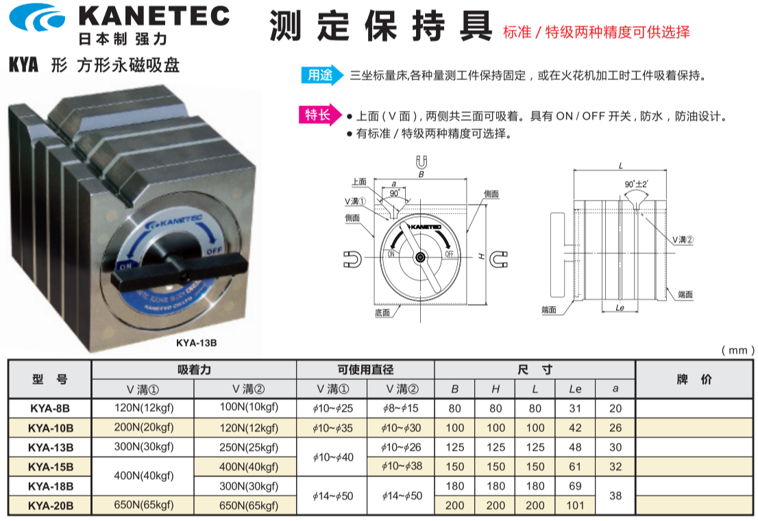 日本强力KANETEC方型磁性方箱KYA-13B