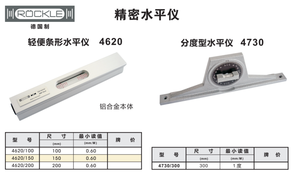 德国洛克ROECKLE 4620/100铝合金条形水平仪