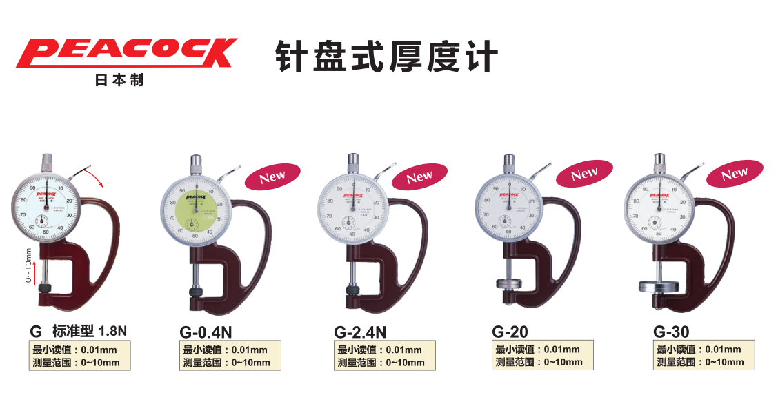 日本孔雀peacock手持式厚度计G-0.4N