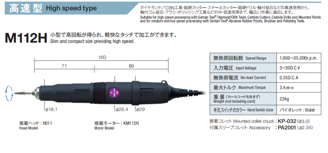 日本MINIMO美能达M112H去毛刺镜面抛光研磨笔