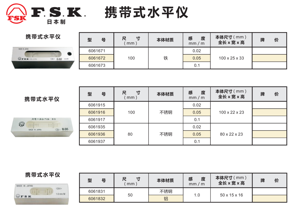 日本FSK水平仪6061672