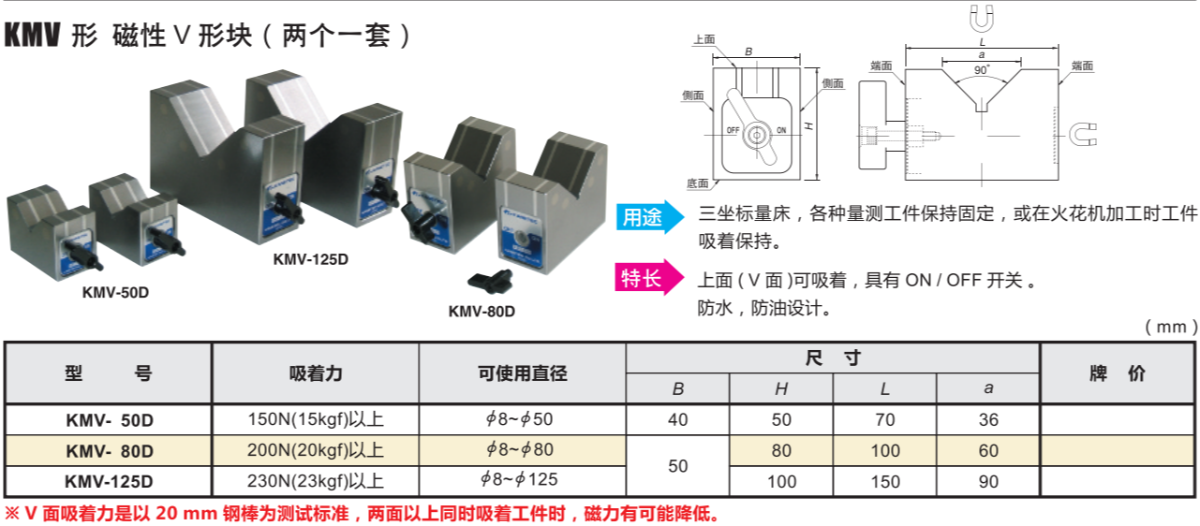 日本KANETEC强力磁性座KMV-80D