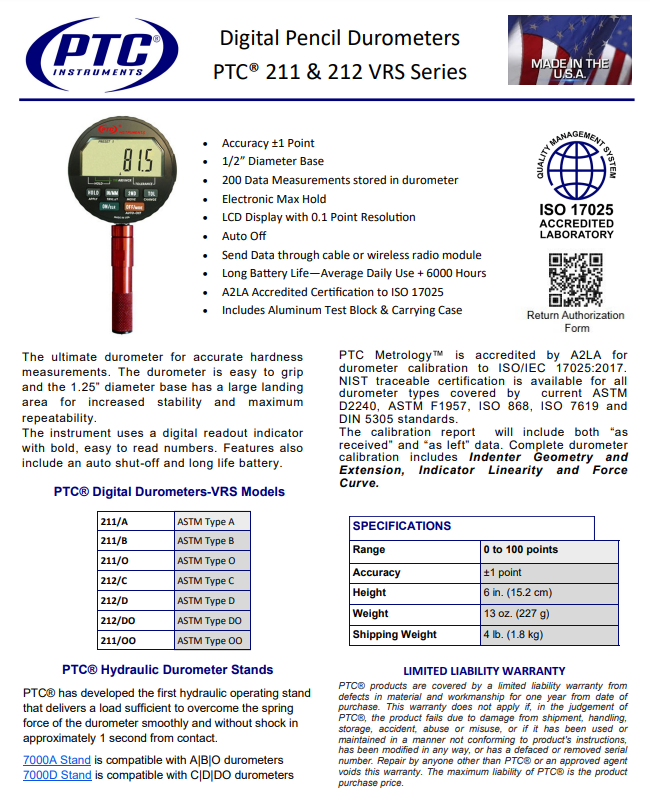 美国PTC数字铅笔硬度计211/212C